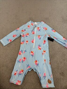 Blue & White Striped Floral Kids One-Piece